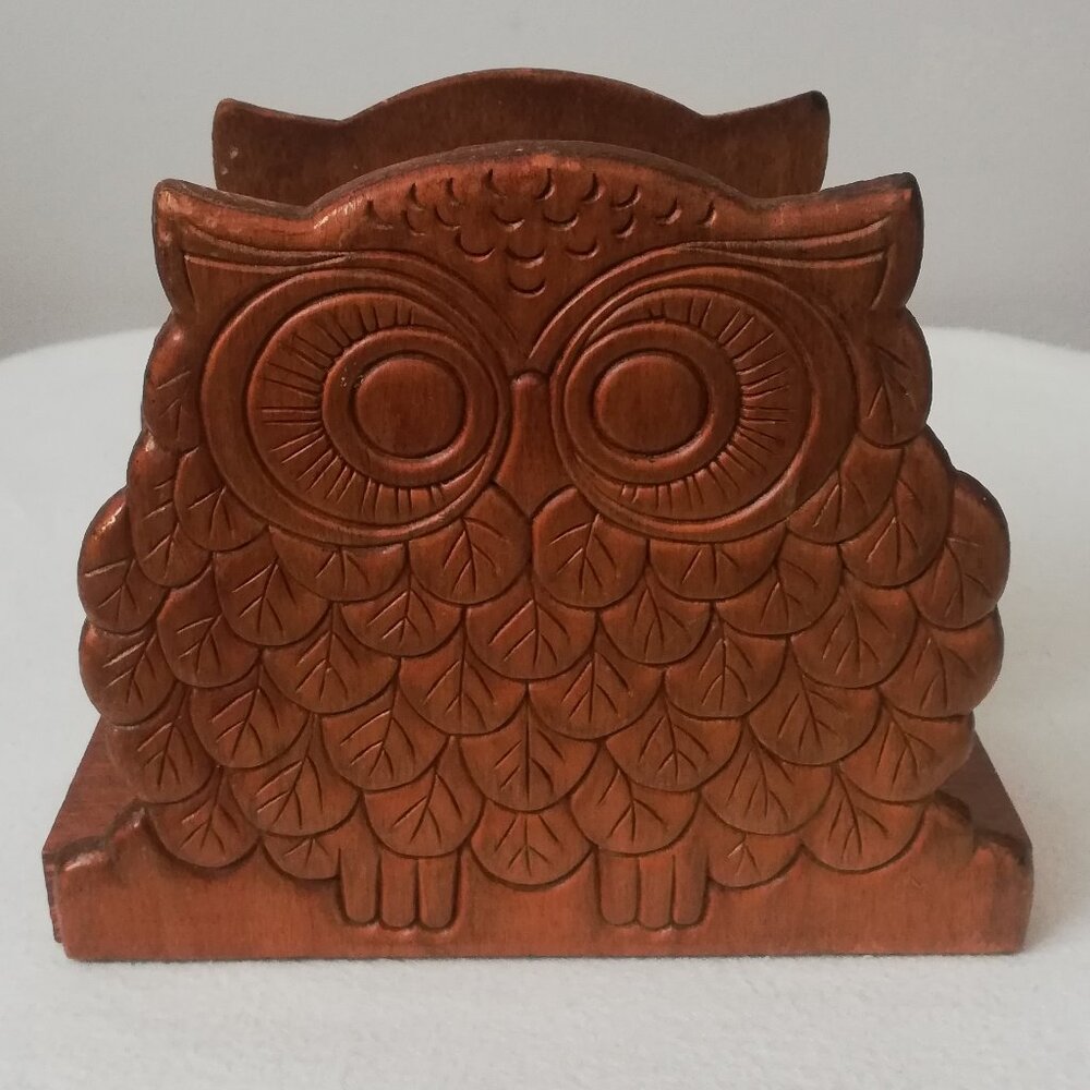 Vintage Owl Wooden Napkin / Letter Holder